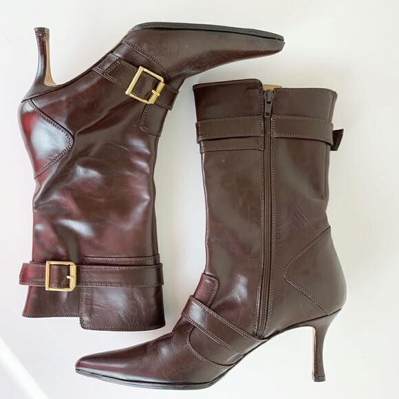 Faconnable Chocolate Brown Short Heeled Boots 6N - Picture 2 of 8